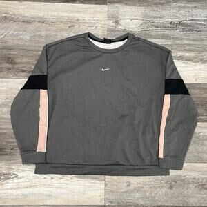 Nike Sweatshirt Therma Colorblock Gray Pink Womens Large Center Swoosh Crewneck